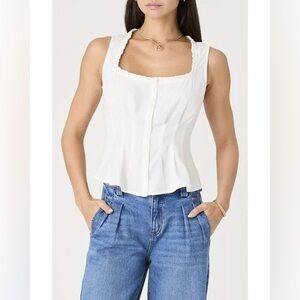 French Connection Ruffle Trim Sleeveless Button-Up Top S White